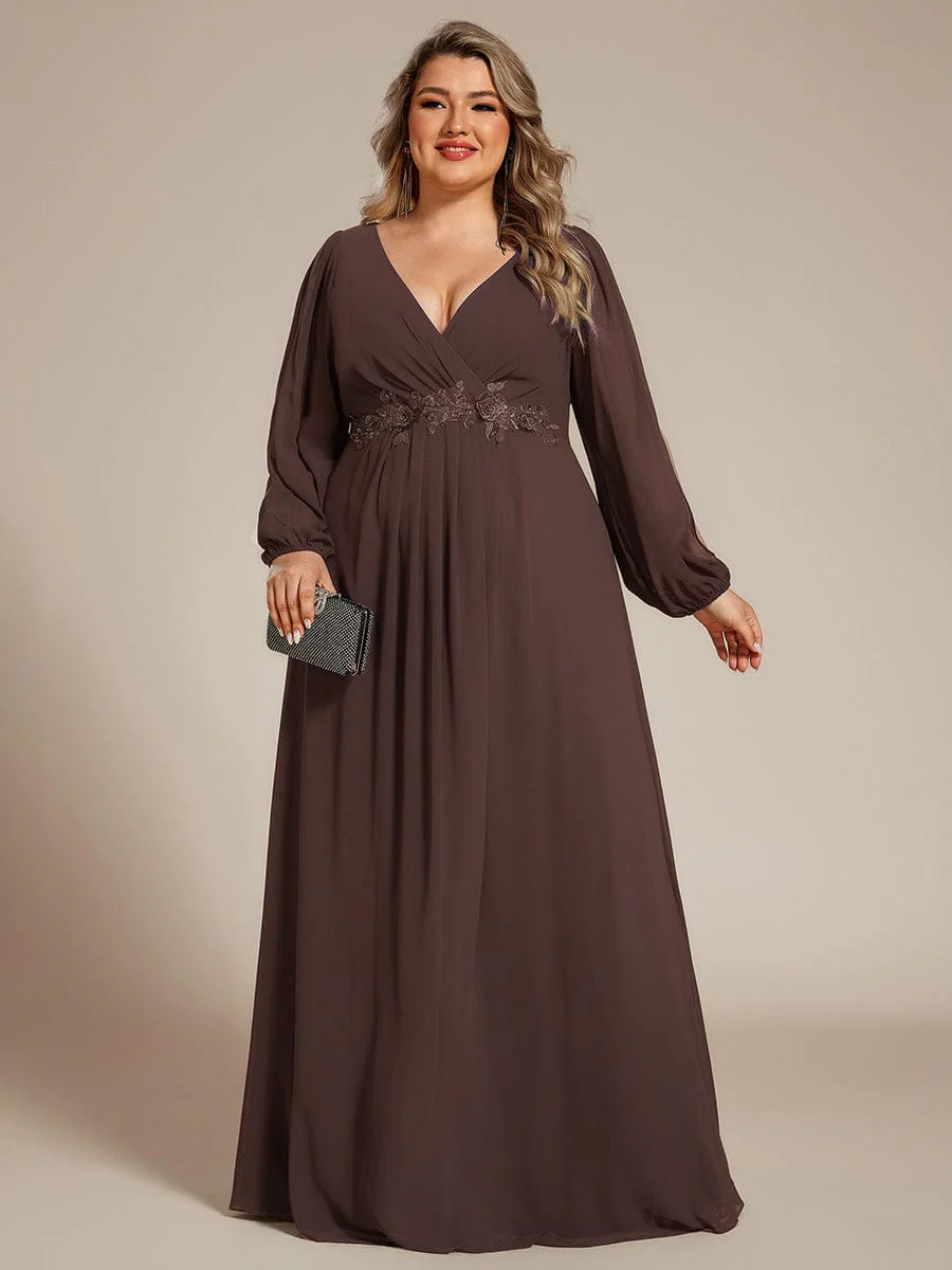 ever AMOUR|Lantern Long Slit Sleeve Maxi Mother of The Bride Dress - Image 178