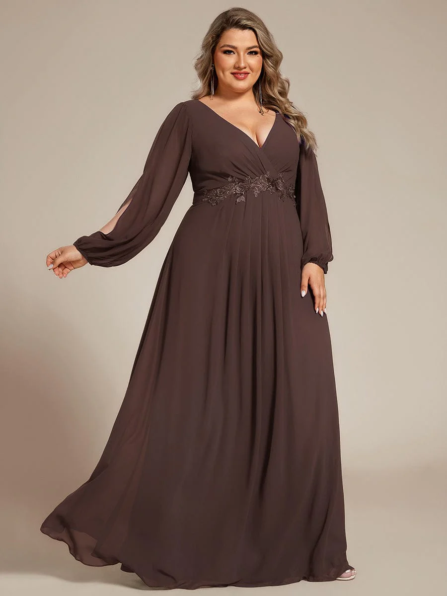 ever AMOUR|Lantern Long Slit Sleeve Maxi Mother of The Bride Dress - Image 179