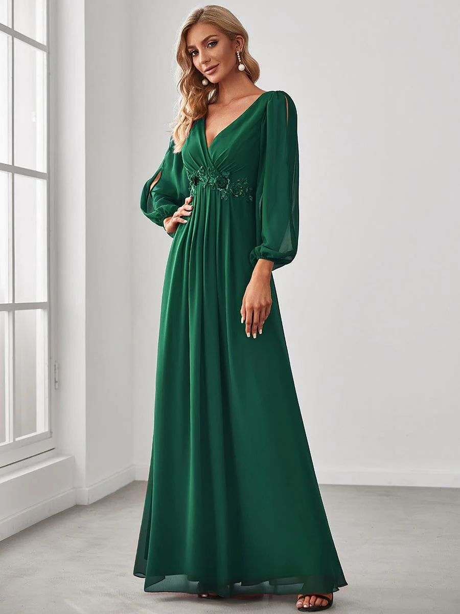 ever AMOUR|Lantern Long Slit Sleeve Maxi Mother of The Bride Dress - Image 18