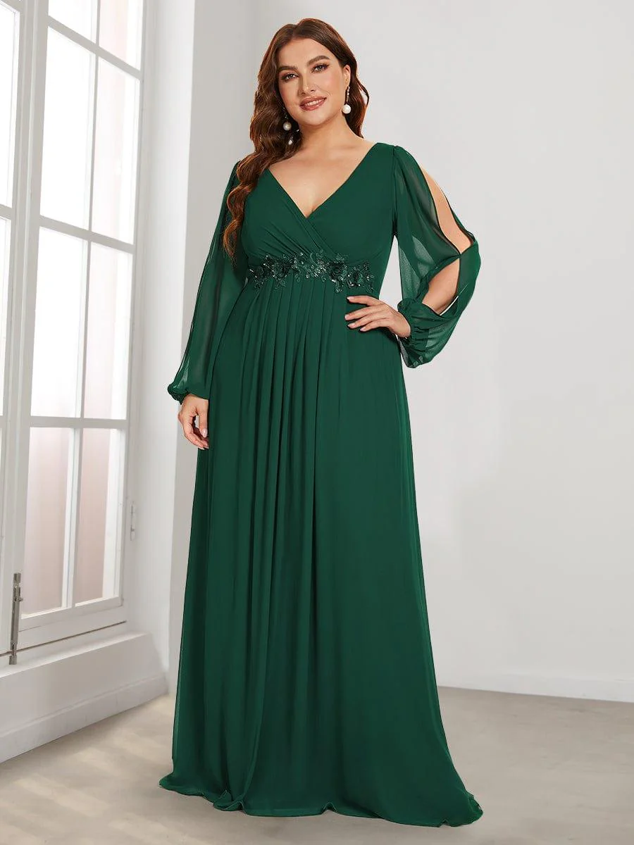 ever AMOUR|Lantern Long Slit Sleeve Maxi Mother of The Bride Dress - Image 19