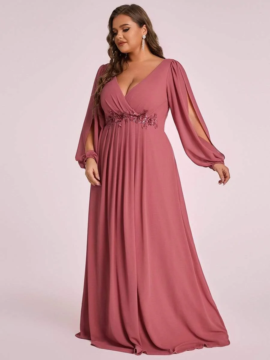 ever AMOUR|Lantern Long Slit Sleeve Maxi Mother of The Bride Dress - Image 25