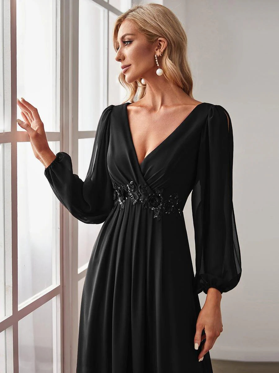 ever AMOUR|Lantern Long Slit Sleeve Maxi Mother of The Bride Dress - Image 27