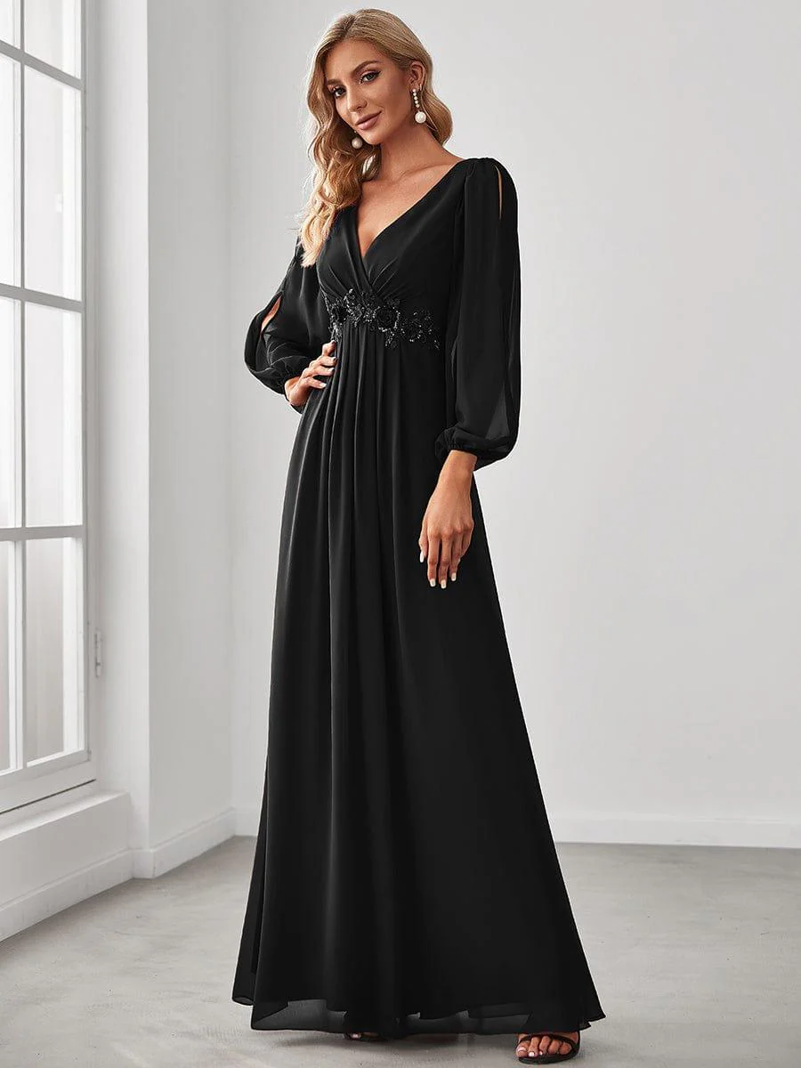 ever AMOUR|Lantern Long Slit Sleeve Maxi Mother of The Bride Dress - Image 28