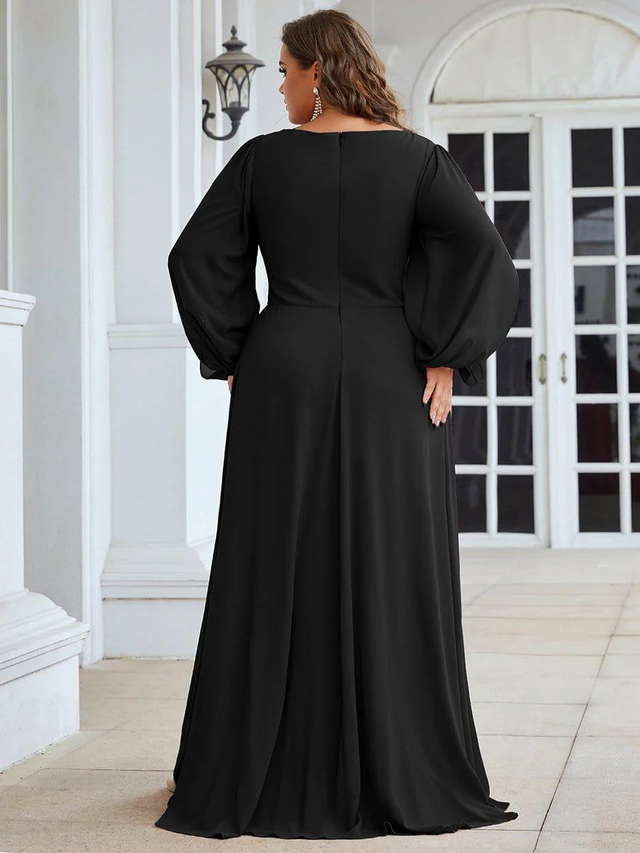 ever AMOUR|Lantern Long Slit Sleeve Maxi Mother of The Bride Dress - Image 30