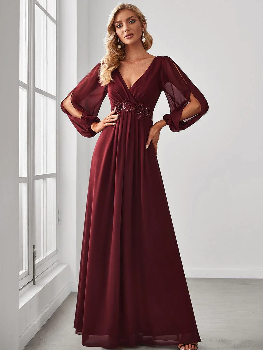ever AMOUR|Lantern Long Slit Sleeve Maxi Mother of The Bride Dress - Image 31