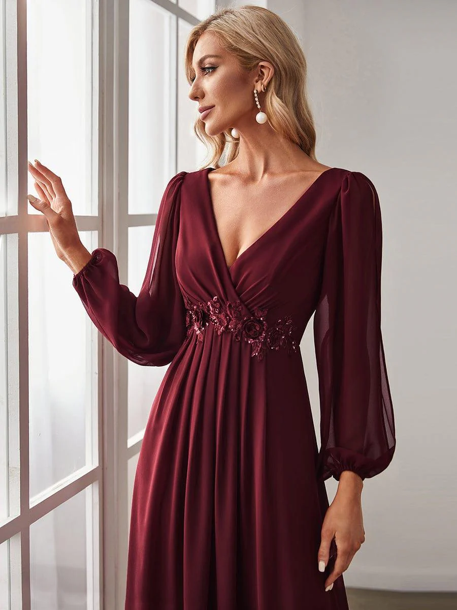 ever AMOUR|Lantern Long Slit Sleeve Maxi Mother of The Bride Dress - Image 33