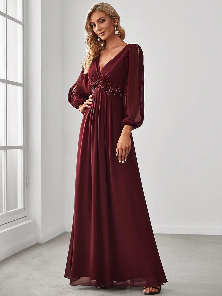ever AMOUR|Lantern Long Slit Sleeve Maxi Mother of The Bride Dress - Image 34
