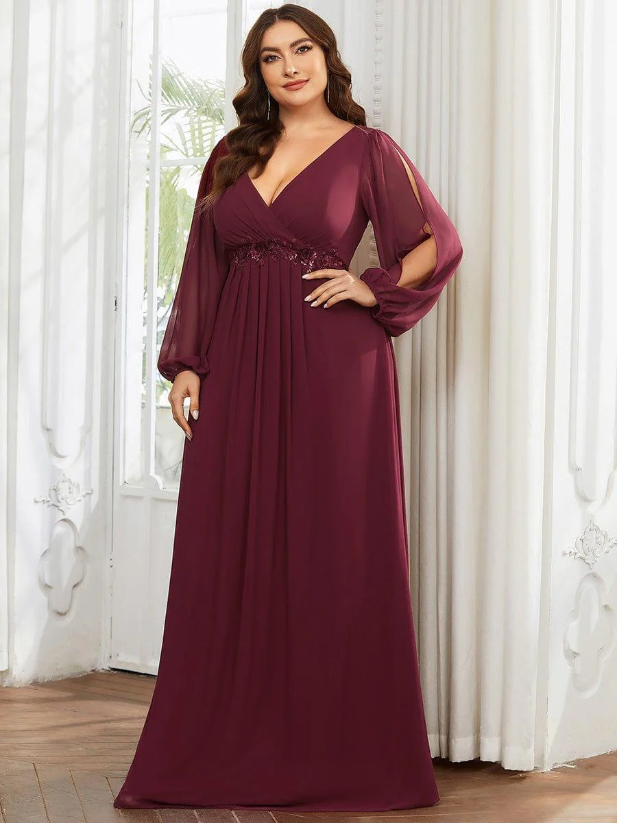 ever AMOUR|Lantern Long Slit Sleeve Maxi Mother of The Bride Dress - Image 35