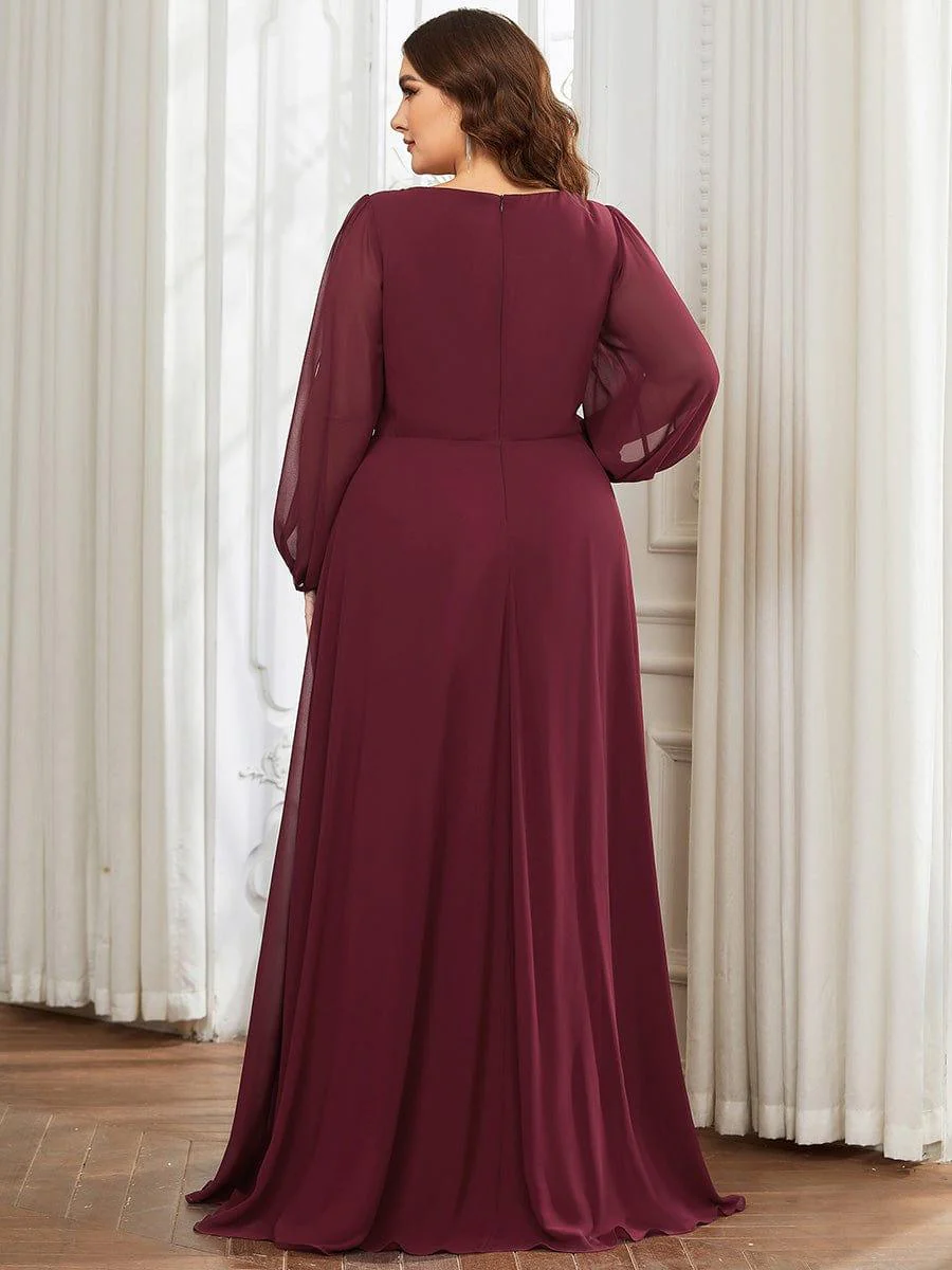 ever AMOUR|Lantern Long Slit Sleeve Maxi Mother of The Bride Dress - Image 36