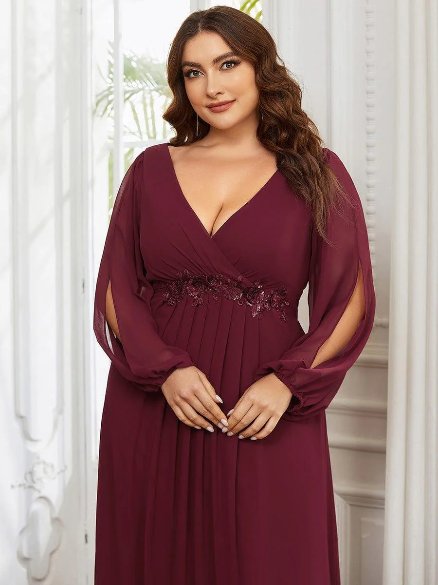 ever AMOUR|Lantern Long Slit Sleeve Maxi Mother of The Bride Dress - Image 37