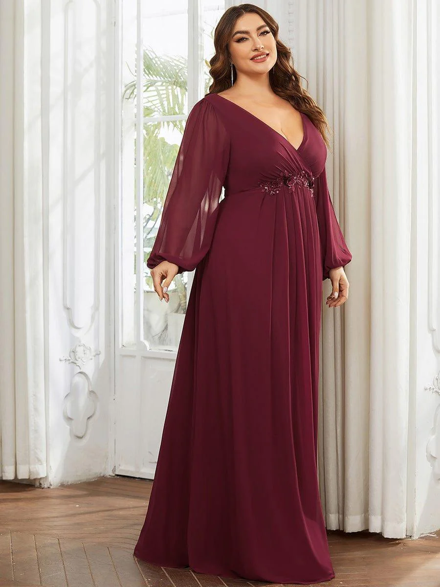 ever AMOUR|Lantern Long Slit Sleeve Maxi Mother of The Bride Dress - Image 38