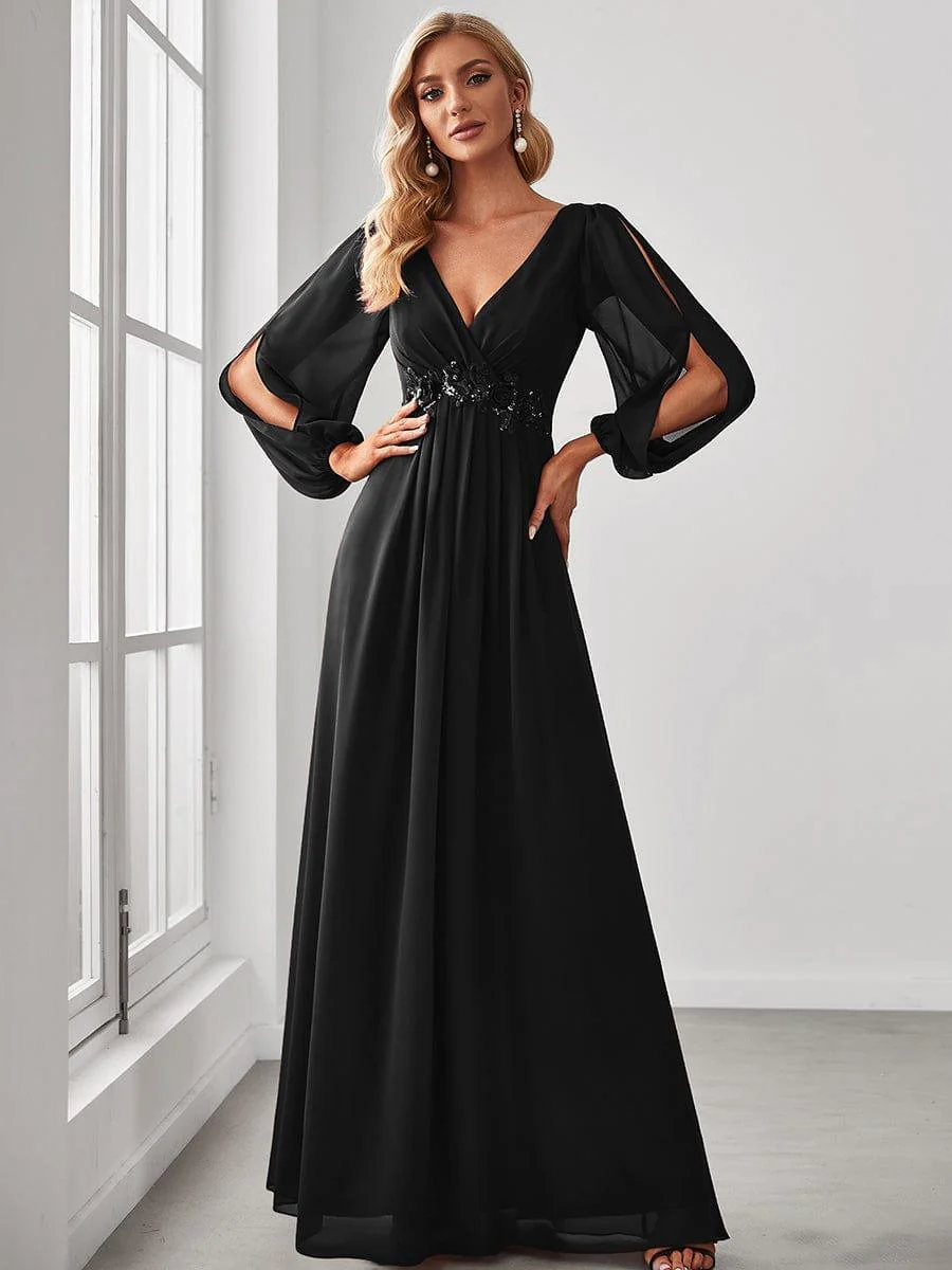 ever AMOUR|Lantern Long Slit Sleeve Maxi Mother of The Bride Dress - Image 4