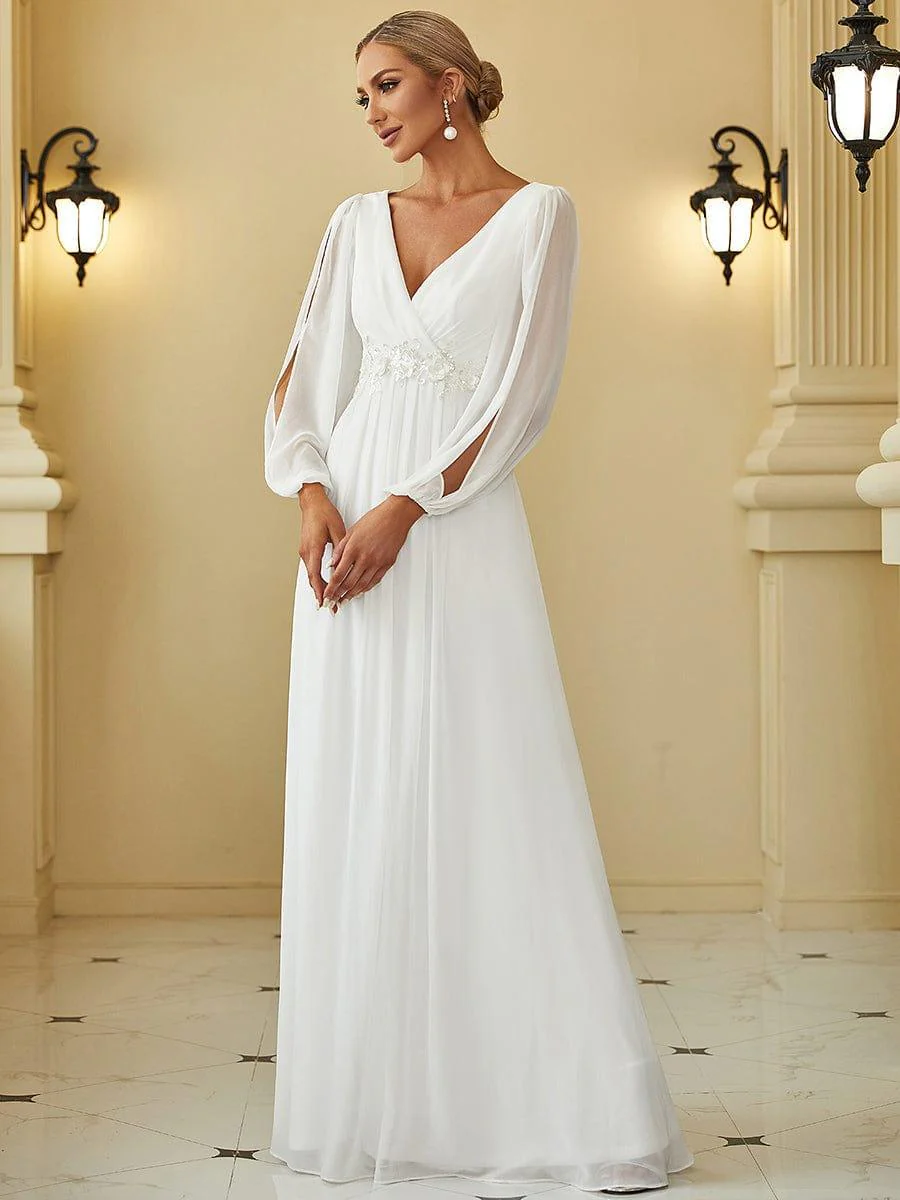 ever AMOUR|Lantern Long Slit Sleeve Maxi Mother of The Bride Dress - Image 42