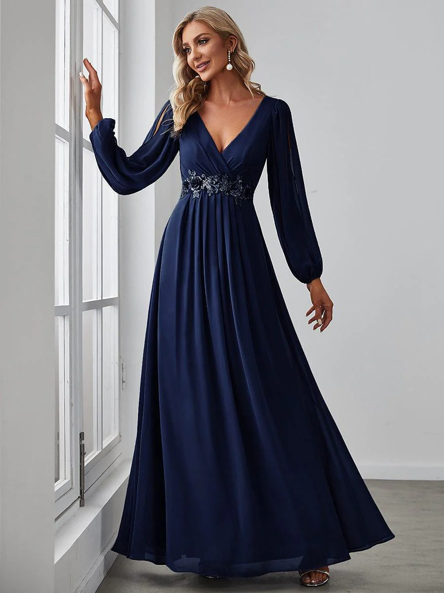 ever AMOUR|Lantern Long Slit Sleeve Maxi Mother of The Bride Dress - Image 49