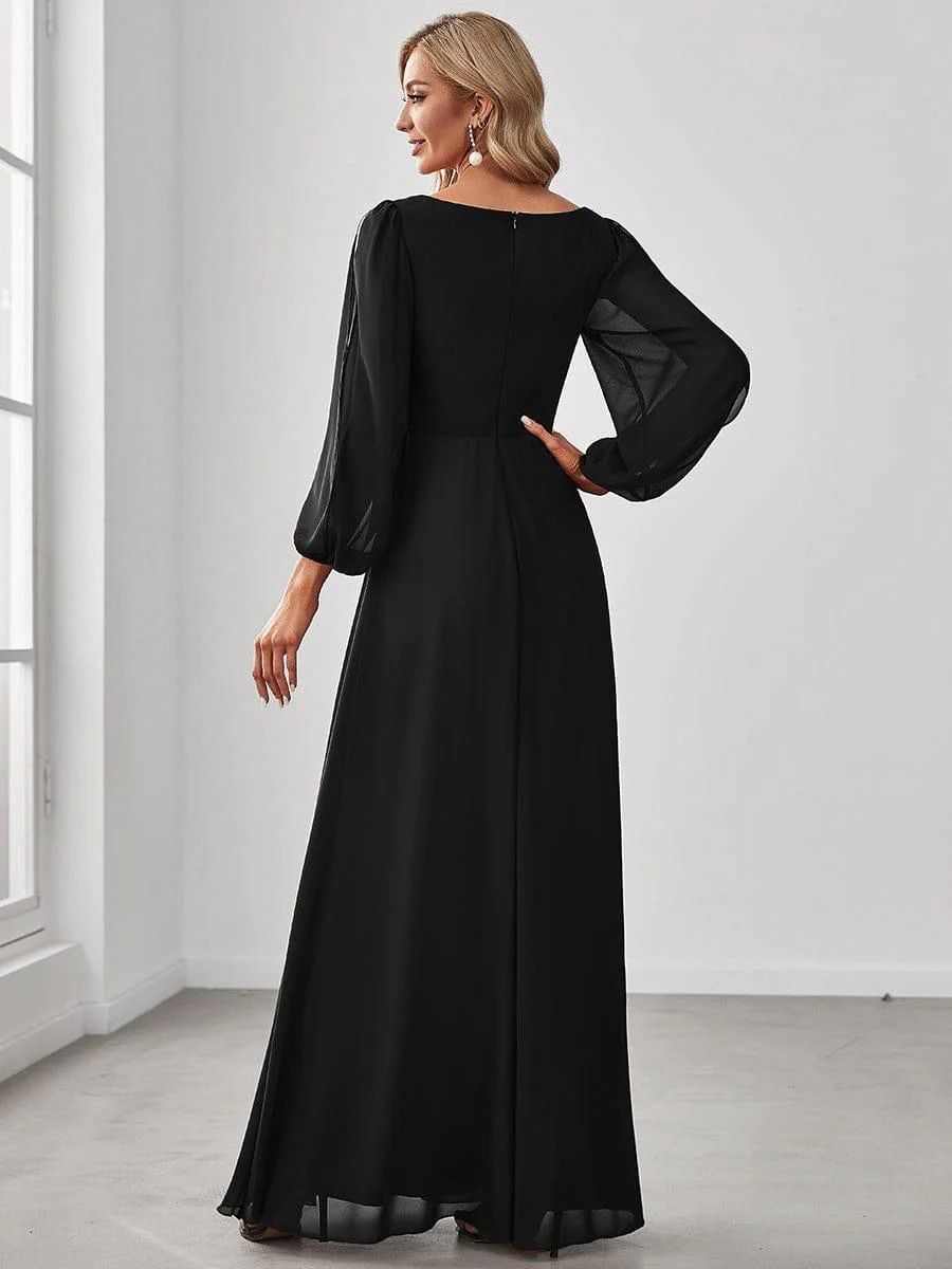 ever AMOUR|Lantern Long Slit Sleeve Maxi Mother of The Bride Dress - Image 5