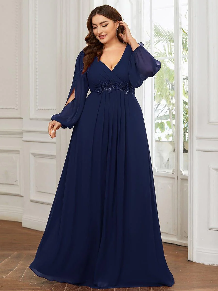 ever AMOUR|Lantern Long Slit Sleeve Maxi Mother of The Bride Dress - Image 50