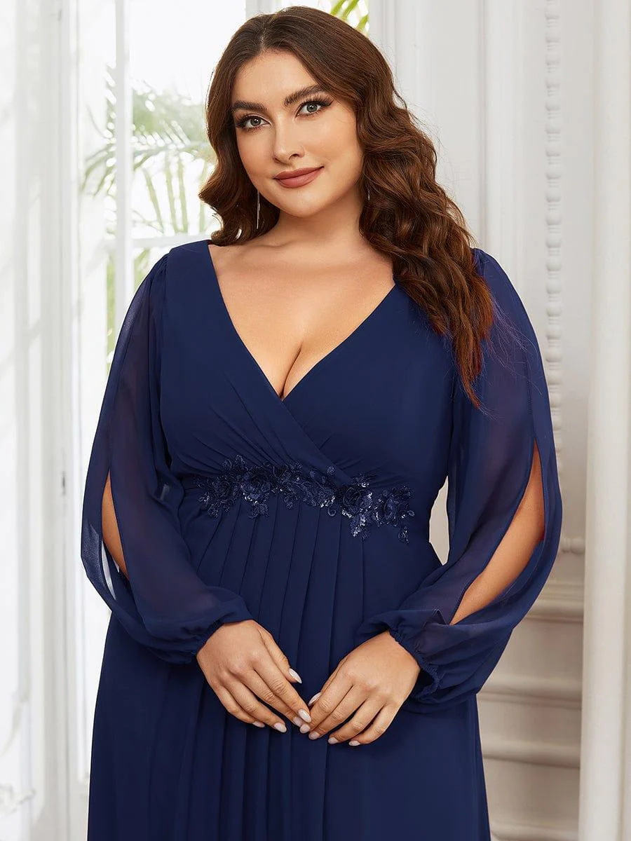 ever AMOUR|Lantern Long Slit Sleeve Maxi Mother of The Bride Dress - Image 52