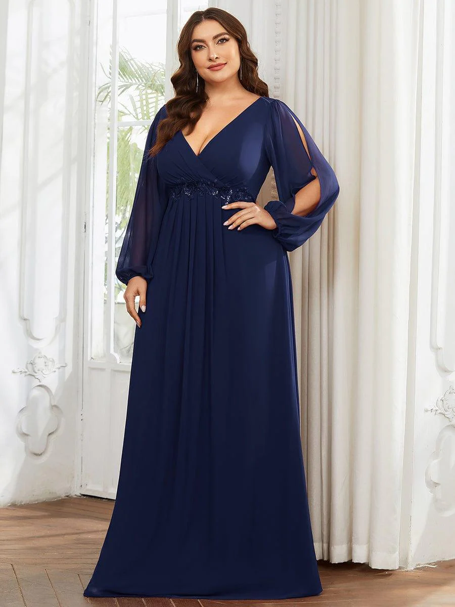 ever AMOUR|Lantern Long Slit Sleeve Maxi Mother of The Bride Dress - Image 53