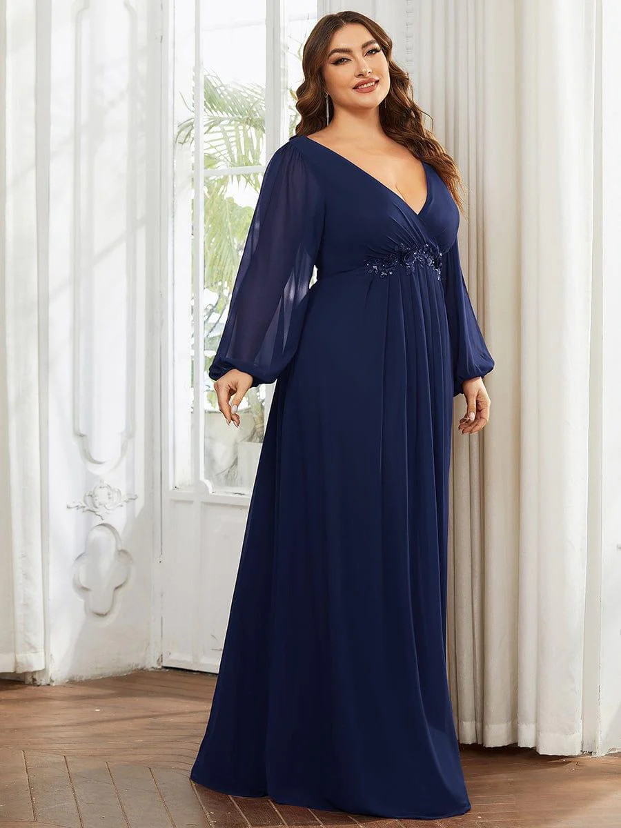 ever AMOUR|Lantern Long Slit Sleeve Maxi Mother of The Bride Dress - Image 54