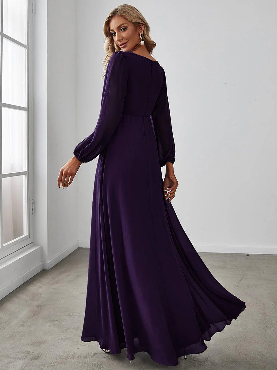 ever AMOUR|Lantern Long Slit Sleeve Maxi Mother of The Bride Dress - Image 56