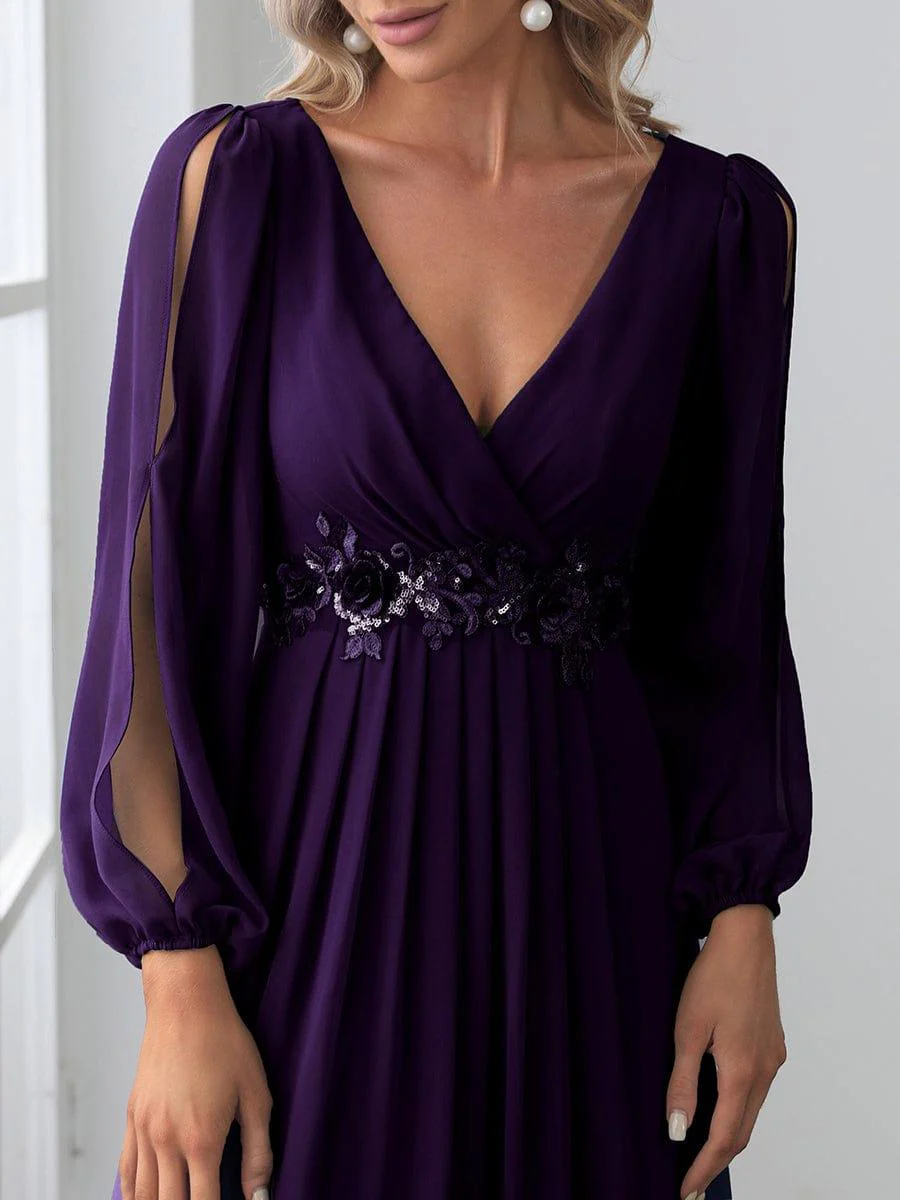 ever AMOUR|Lantern Long Slit Sleeve Maxi Mother of The Bride Dress - Image 57