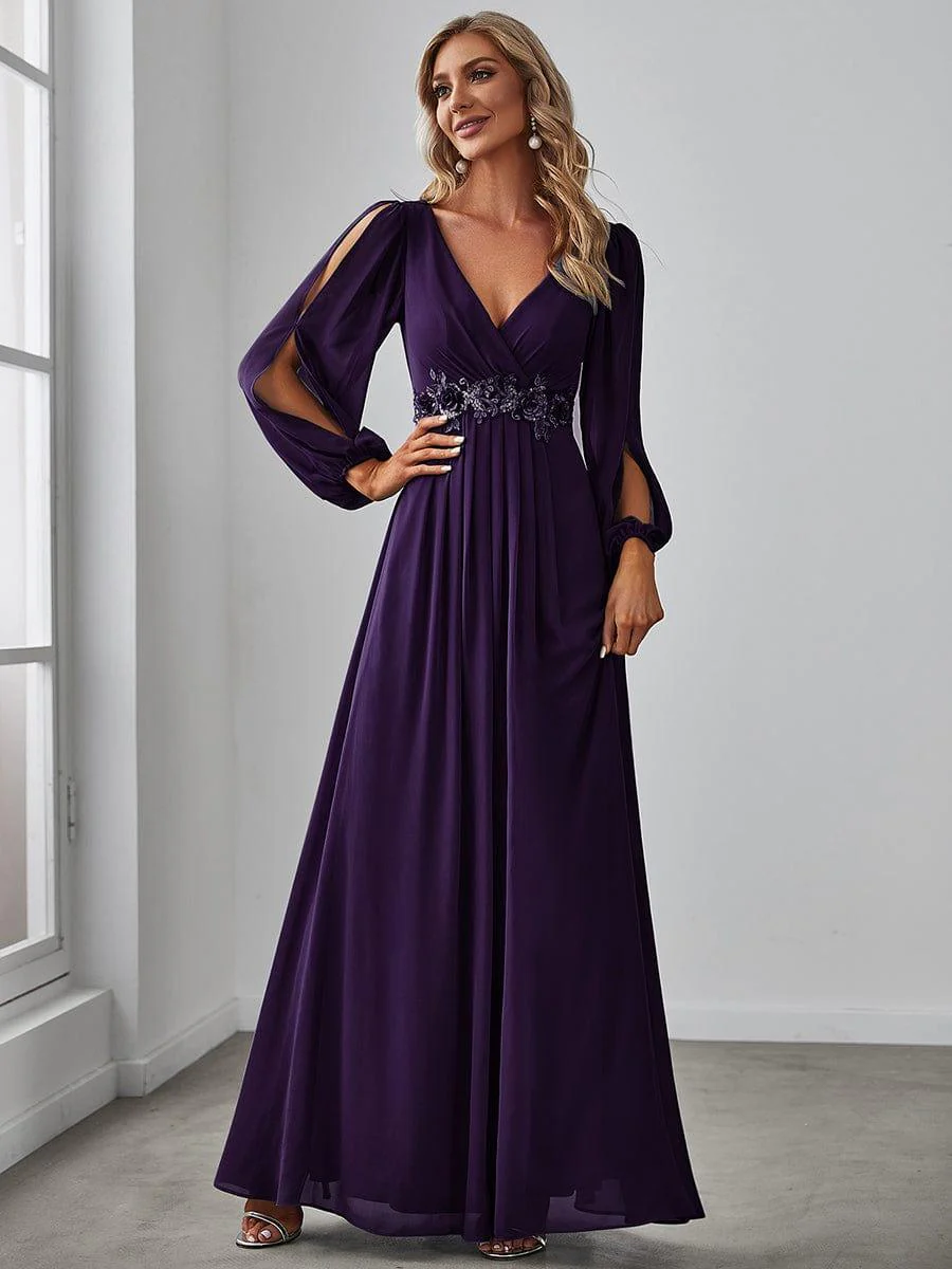 ever AMOUR|Lantern Long Slit Sleeve Maxi Mother of The Bride Dress - Image 58