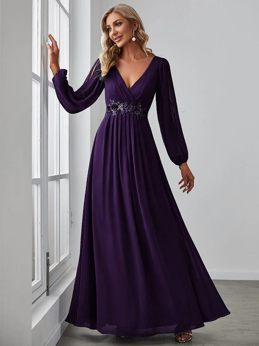 ever AMOUR|Lantern Long Slit Sleeve Maxi Mother of The Bride Dress - Image 59