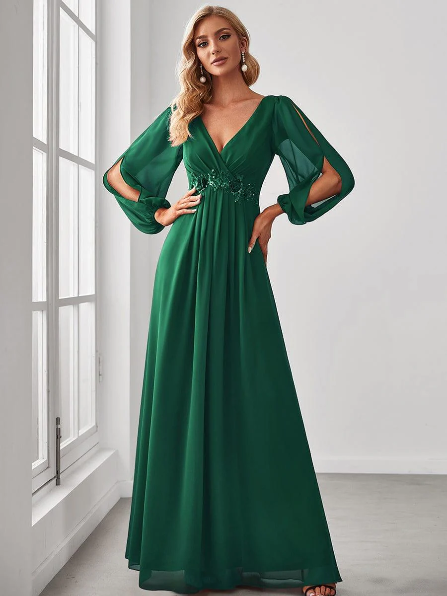 ever AMOUR|Lantern Long Slit Sleeve Maxi Mother of The Bride Dress - Image 6