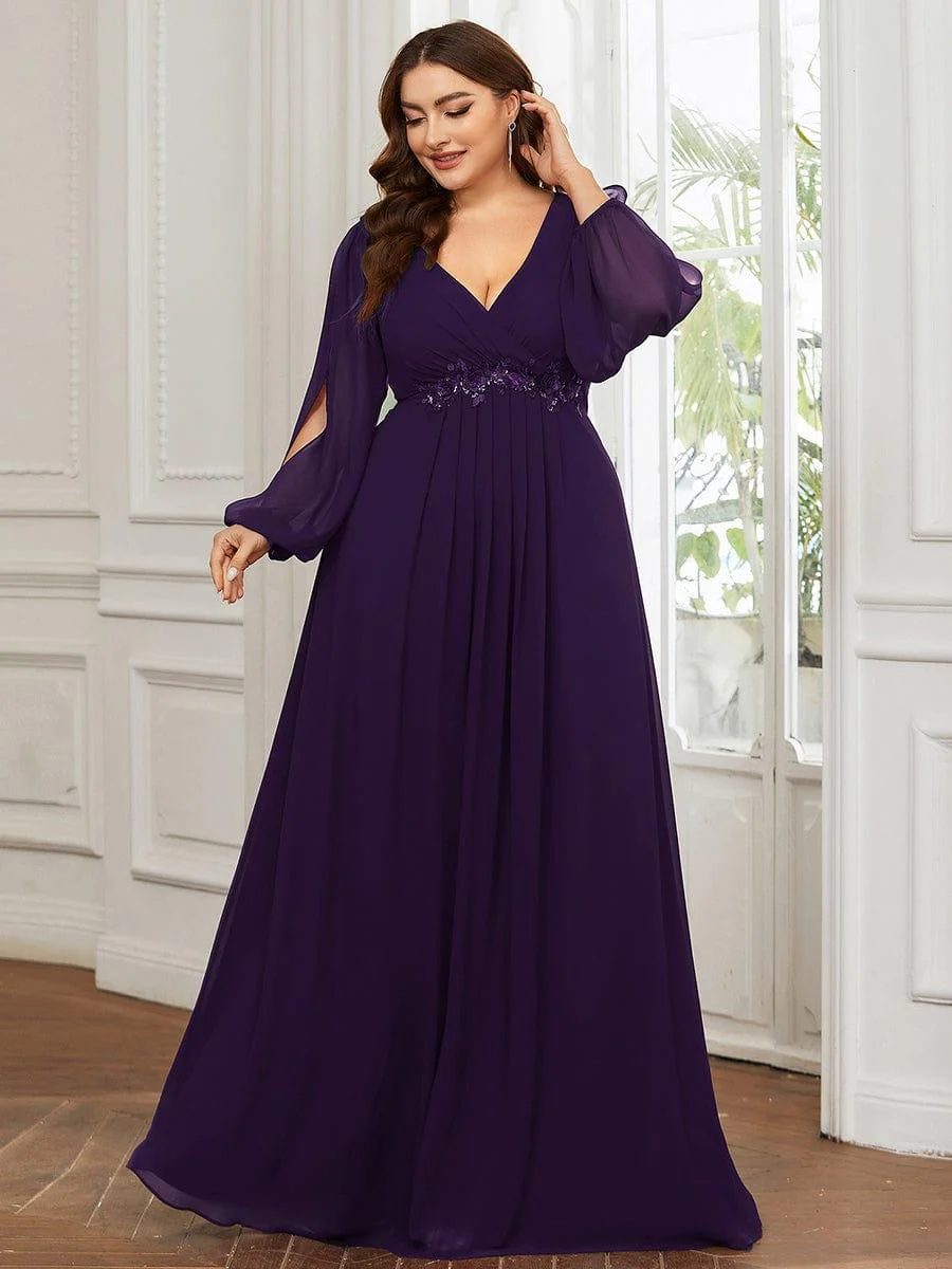 ever AMOUR|Lantern Long Slit Sleeve Maxi Mother of The Bride Dress - Image 60