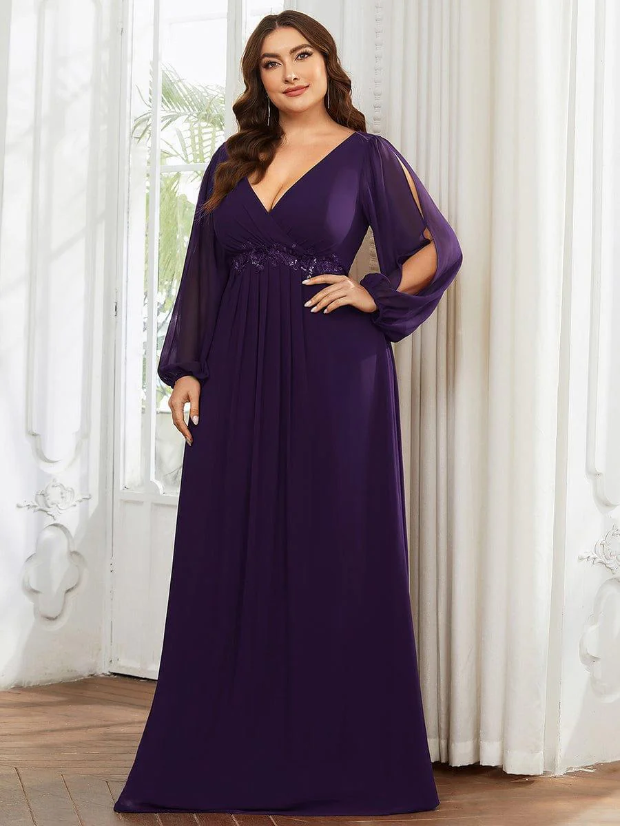 ever AMOUR|Lantern Long Slit Sleeve Maxi Mother of The Bride Dress - Image 63