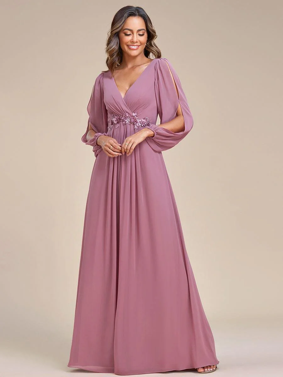 ever AMOUR|Lantern Long Slit Sleeve Maxi Mother of The Bride Dress - Image 64