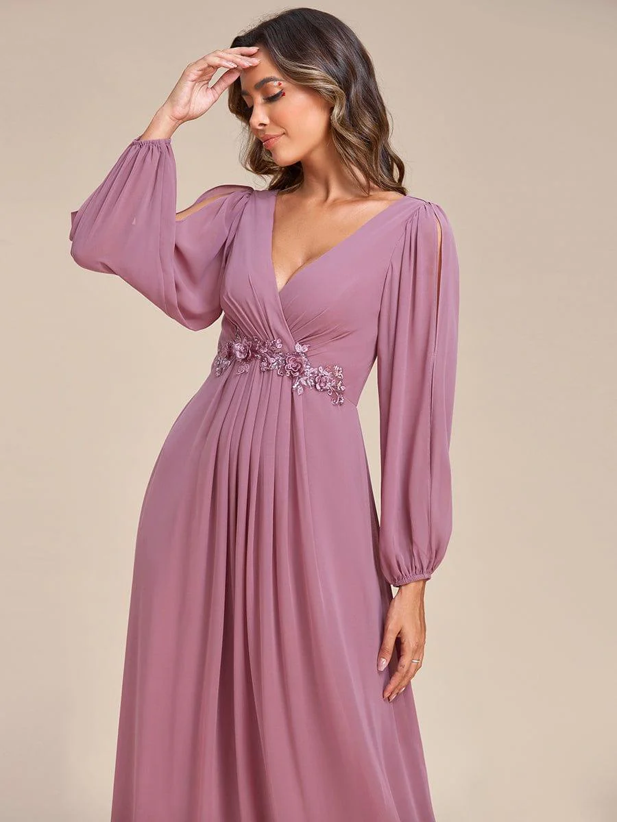 ever AMOUR|Lantern Long Slit Sleeve Maxi Mother of The Bride Dress - Image 66