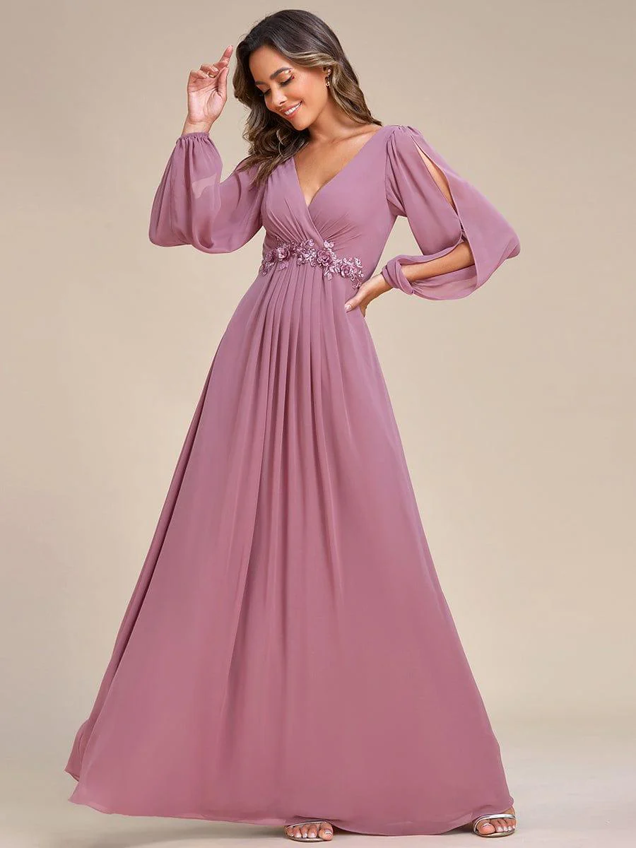 ever AMOUR|Lantern Long Slit Sleeve Maxi Mother of The Bride Dress - Image 67