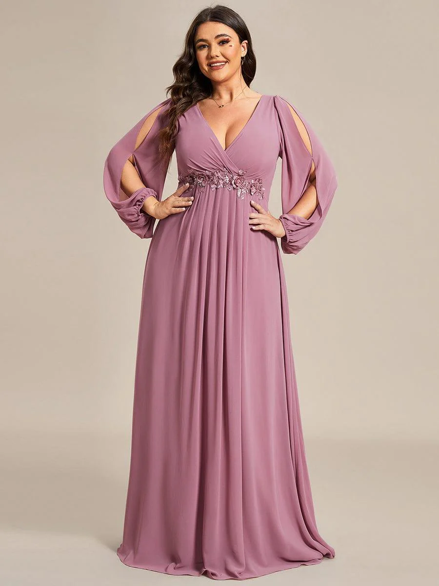 ever AMOUR|Lantern Long Slit Sleeve Maxi Mother of The Bride Dress - Image 69
