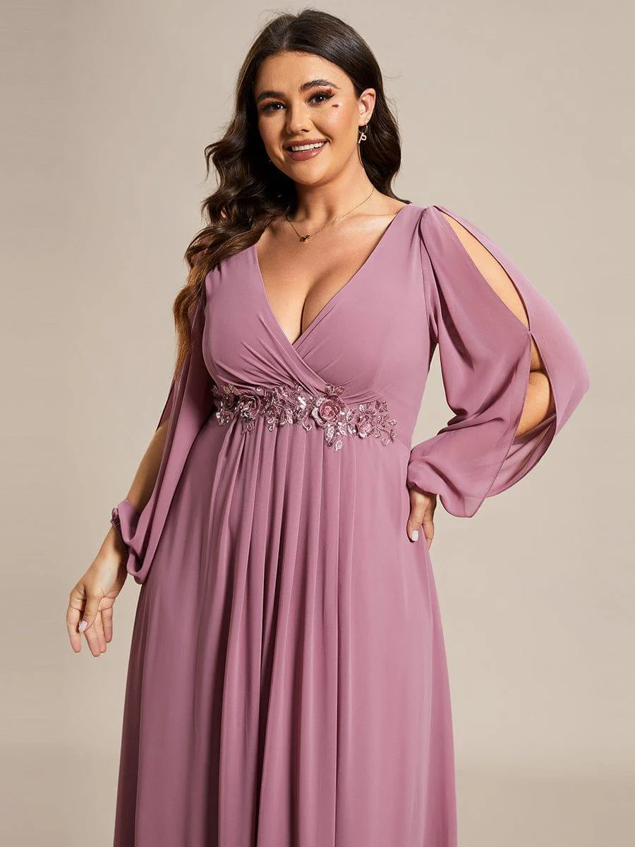 ever AMOUR|Lantern Long Slit Sleeve Maxi Mother of The Bride Dress - Image 71