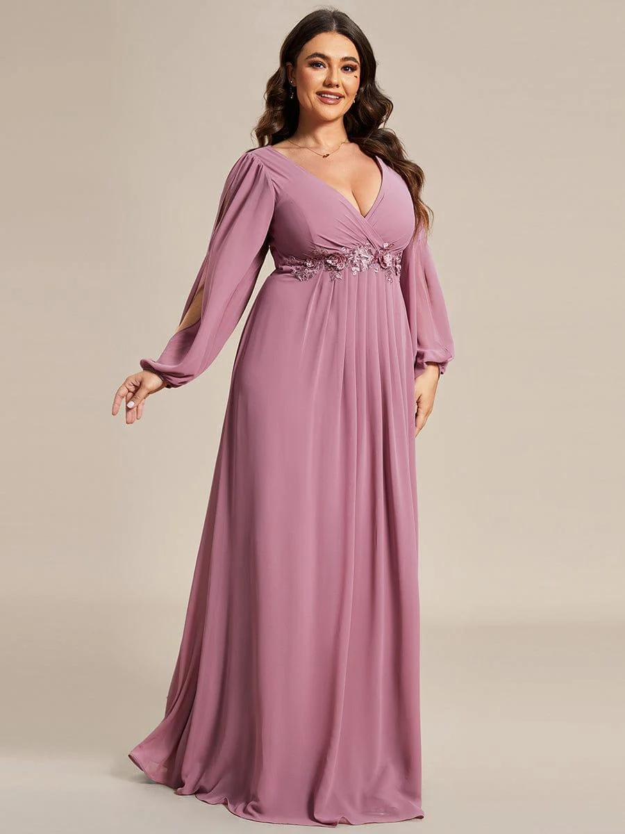 ever AMOUR|Lantern Long Slit Sleeve Maxi Mother of The Bride Dress - Image 72