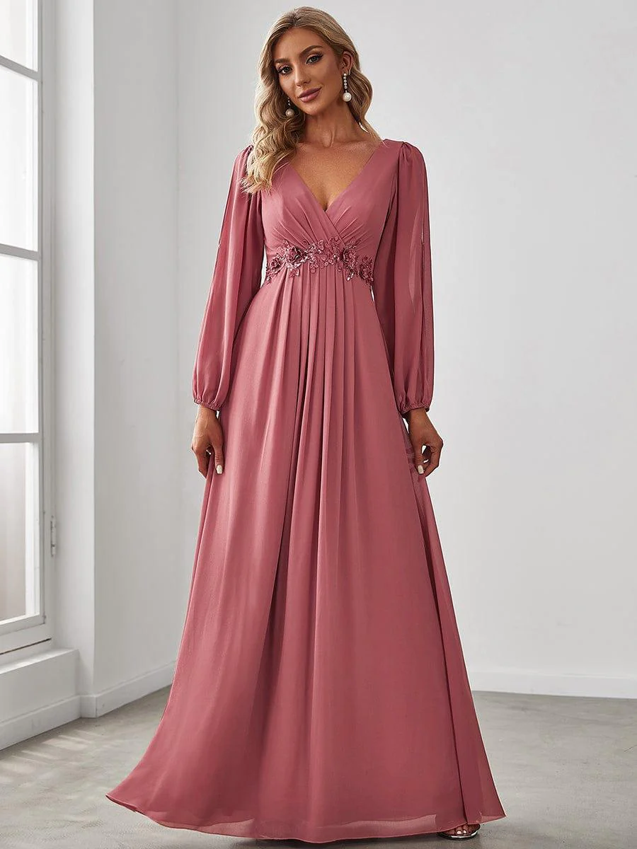 ever AMOUR|Lantern Long Slit Sleeve Maxi Mother of The Bride Dress - Image 73
