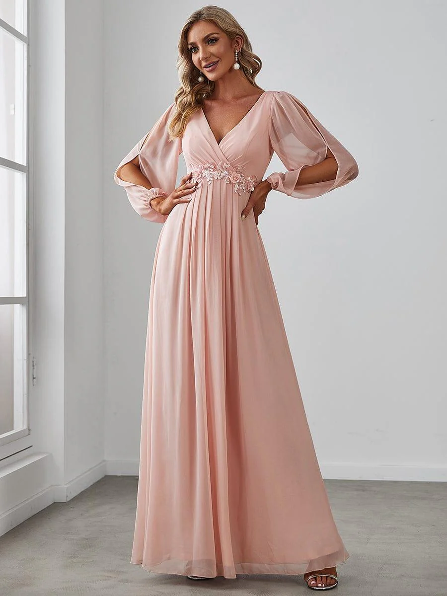 ever AMOUR|Lantern Long Slit Sleeve Maxi Mother of The Bride Dress - Image 8