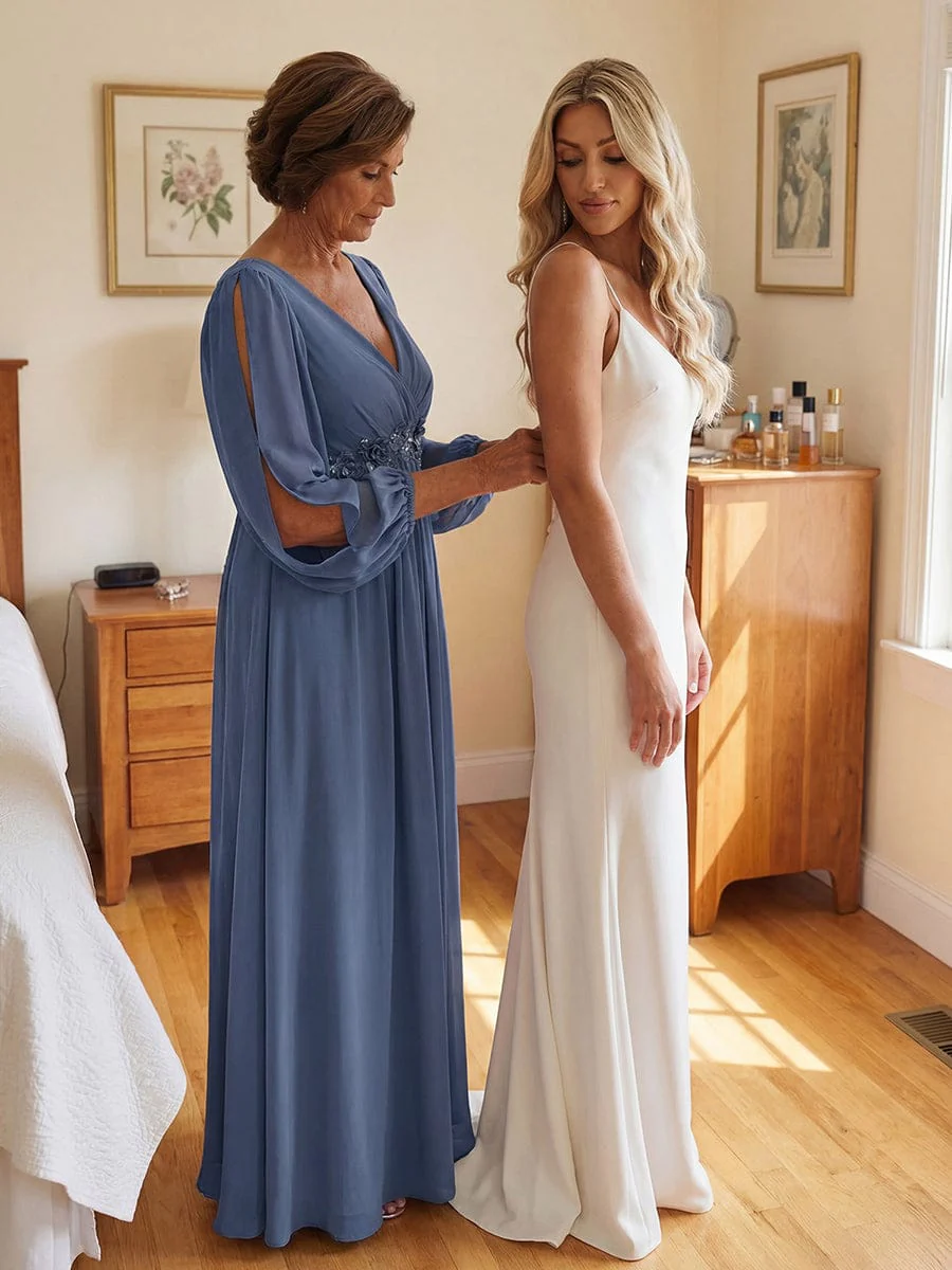 ever AMOUR|Lantern Long Slit Sleeve Maxi Mother of The Bride Dress - Image 81
