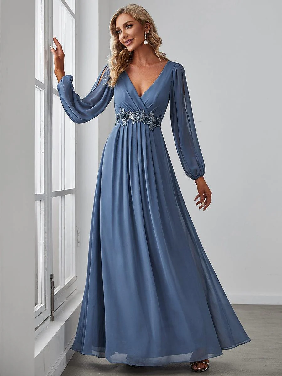ever AMOUR|Lantern Long Slit Sleeve Maxi Mother of The Bride Dress - Image 83