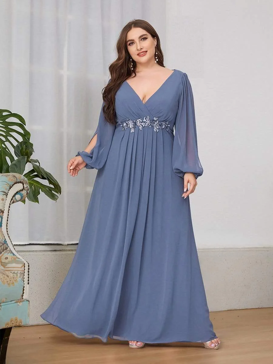 ever AMOUR|Lantern Long Slit Sleeve Maxi Mother of The Bride Dress - Image 84