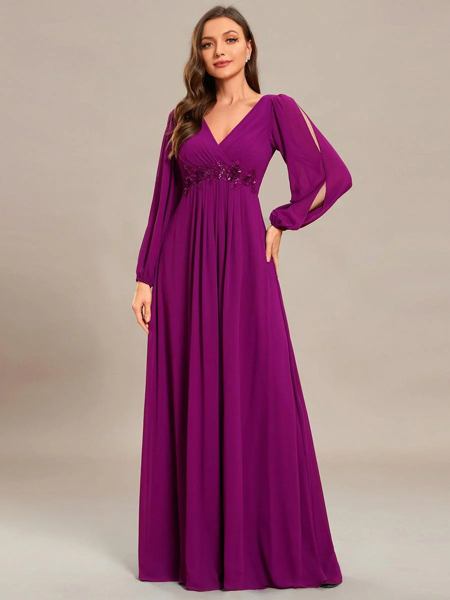 ever AMOUR|Lantern Long Slit Sleeve Maxi Mother of The Bride Dress - Image 86