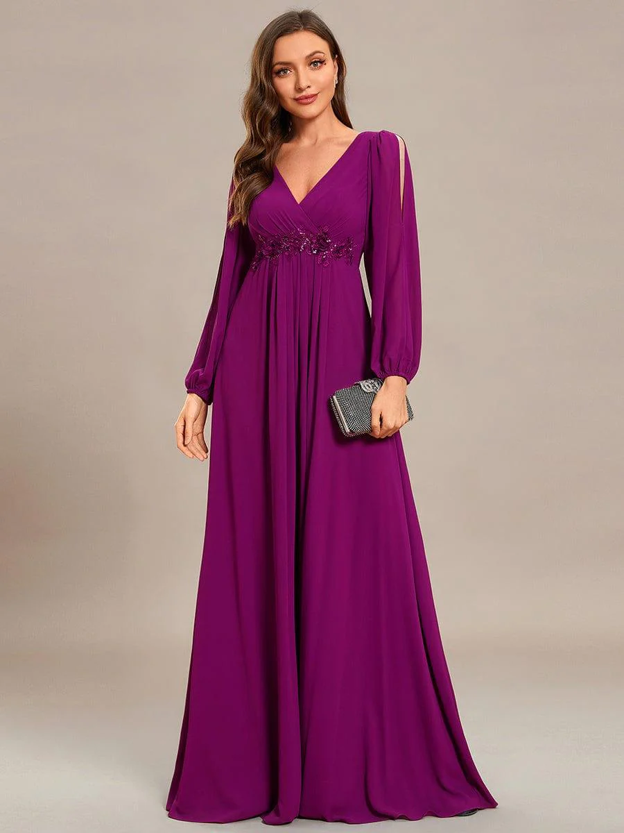 ever AMOUR|Lantern Long Slit Sleeve Maxi Mother of The Bride Dress - Image 89