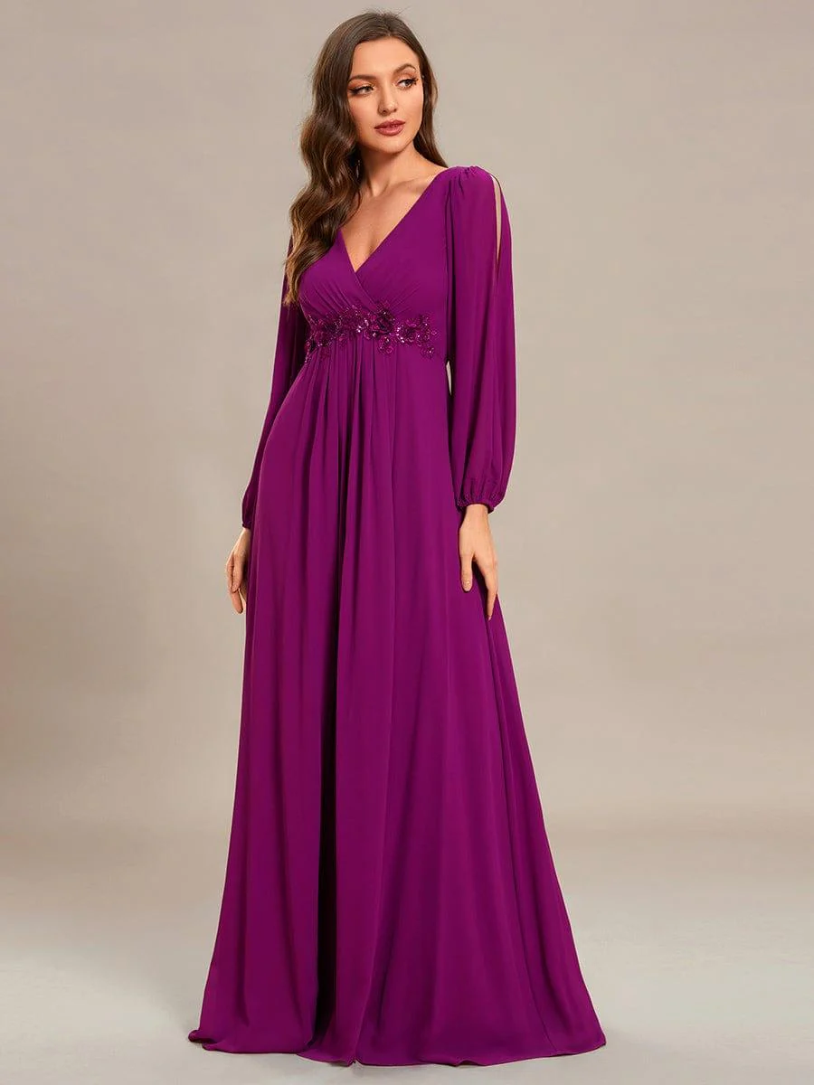 ever AMOUR|Lantern Long Slit Sleeve Maxi Mother of The Bride Dress - Image 90