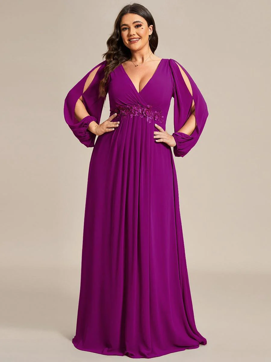 ever AMOUR|Lantern Long Slit Sleeve Maxi Mother of The Bride Dress - Image 91