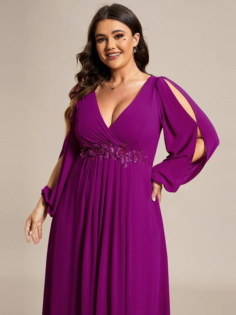ever AMOUR|Lantern Long Slit Sleeve Maxi Mother of The Bride Dress - Image 93