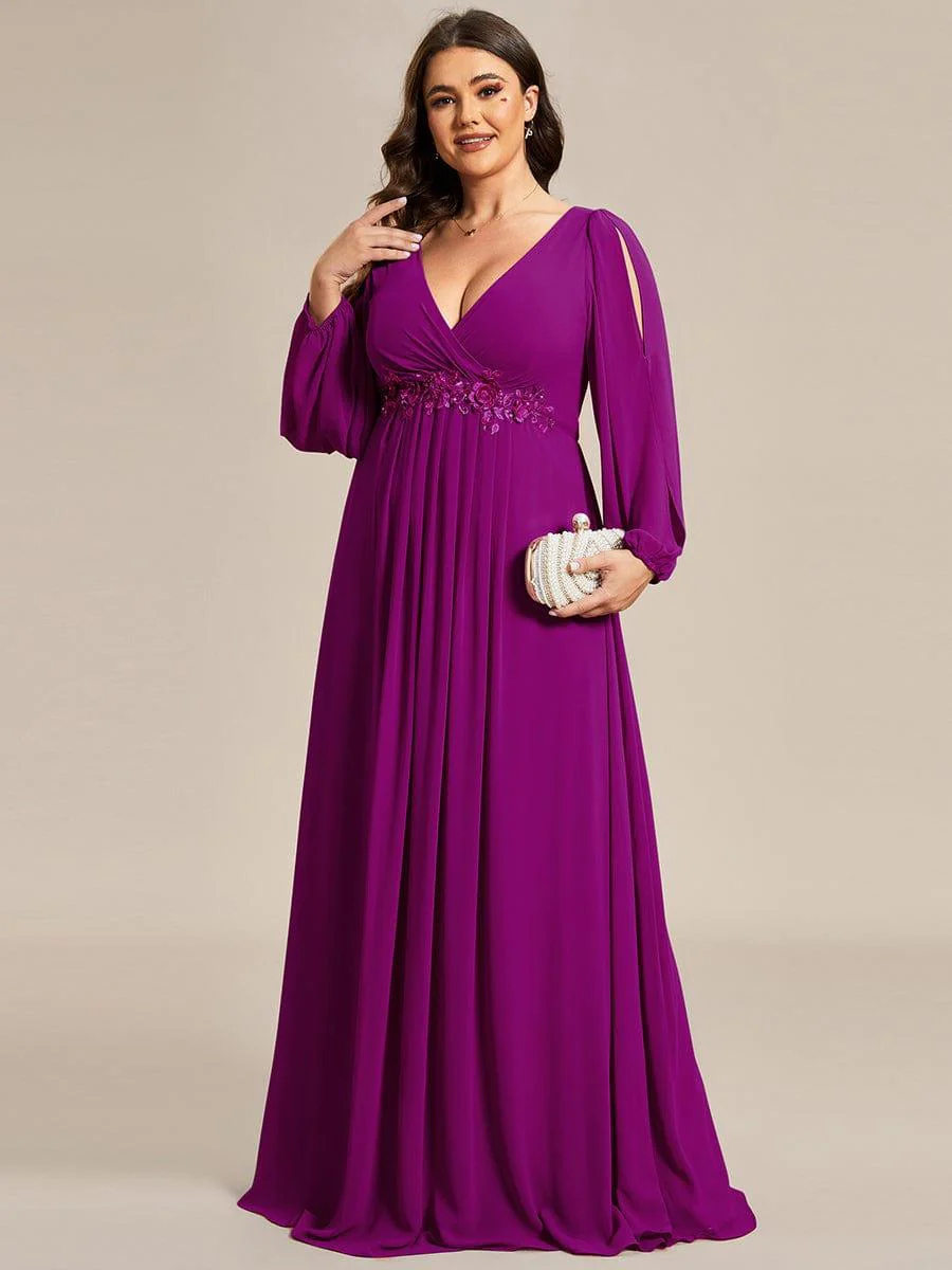 ever AMOUR|Lantern Long Slit Sleeve Maxi Mother of The Bride Dress - Image 94