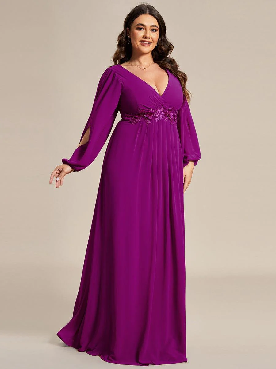 ever AMOUR|Lantern Long Slit Sleeve Maxi Mother of The Bride Dress - Image 95