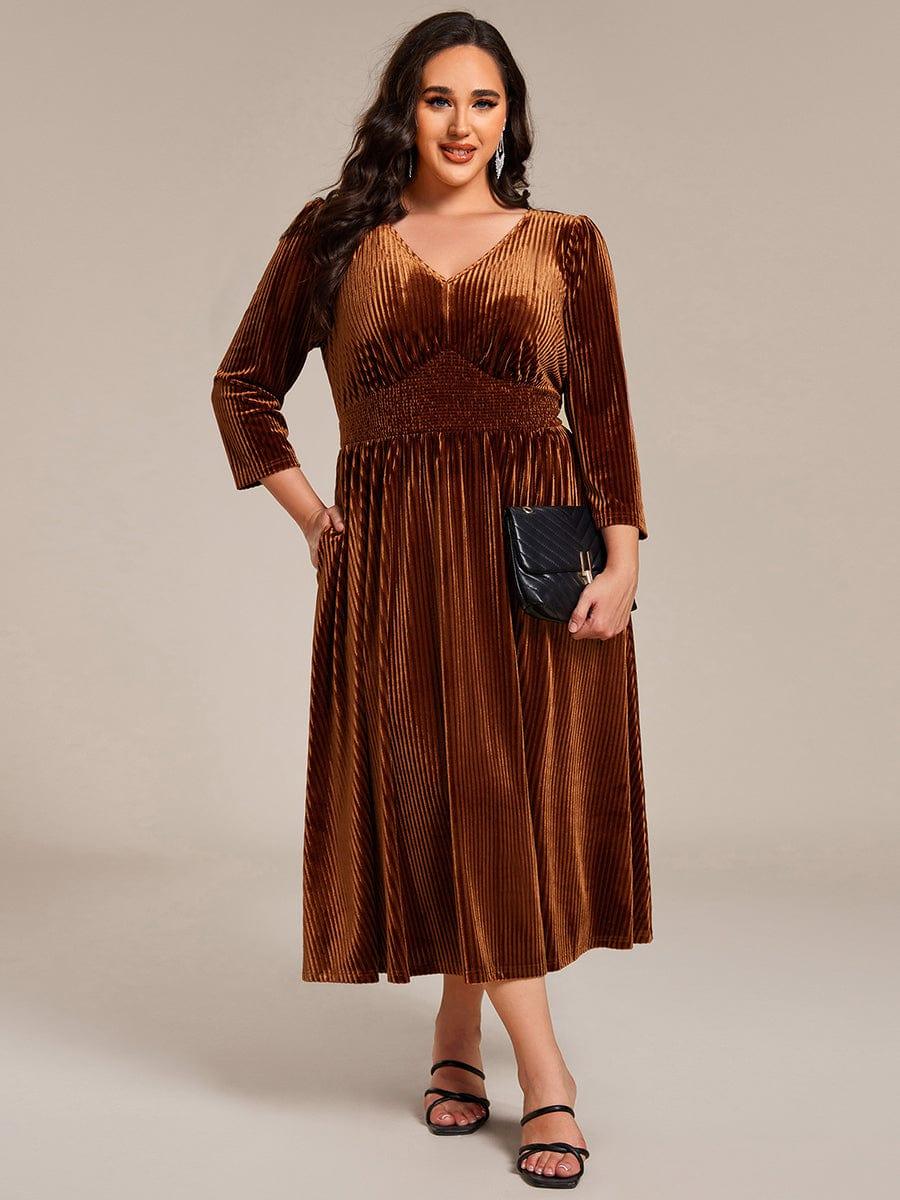 ever ARLET|V-neck Long Sleeve Velvet A-Line Midi Wedding Guest Dress - Image 20