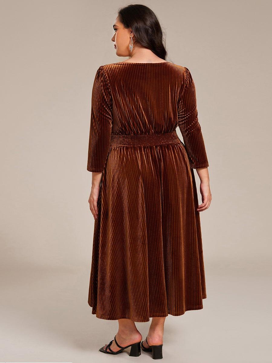 ever ARLET|V-neck Long Sleeve Velvet A-Line Midi Wedding Guest Dress - Image 17